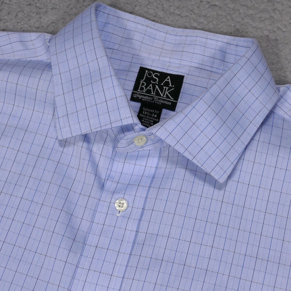 Jos A Bank Signature Shirt Men 17 1/2-34 Tailored French Cuff Button Long Sleeve